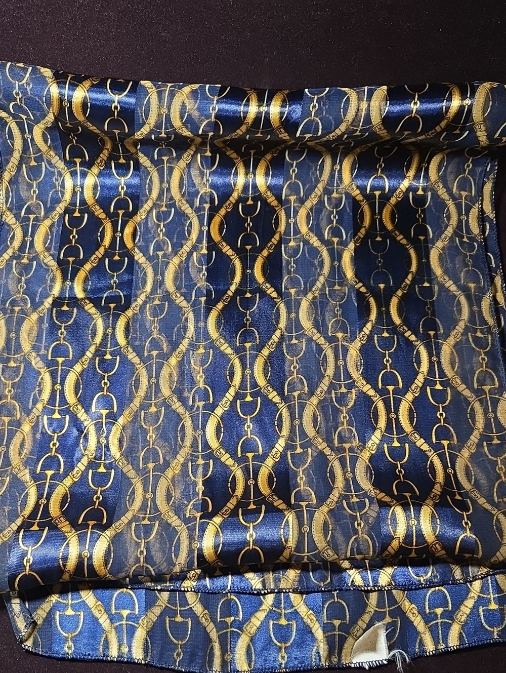 Vintage Navy Blue Gold Equestrian Chain Print Scarf Made in Korea
